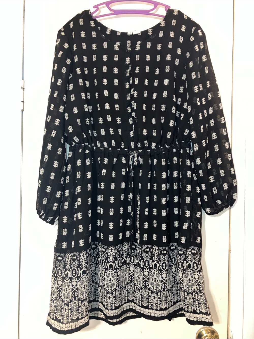 Japna Black and White Printed Midi Dress